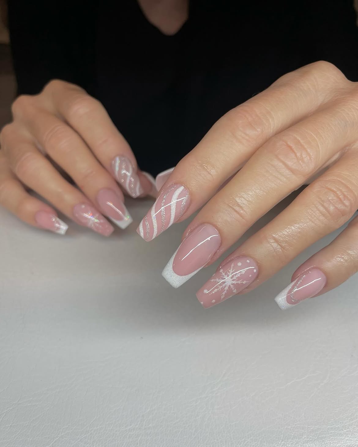 Winter Wonderland French Tip Coffin Nails
