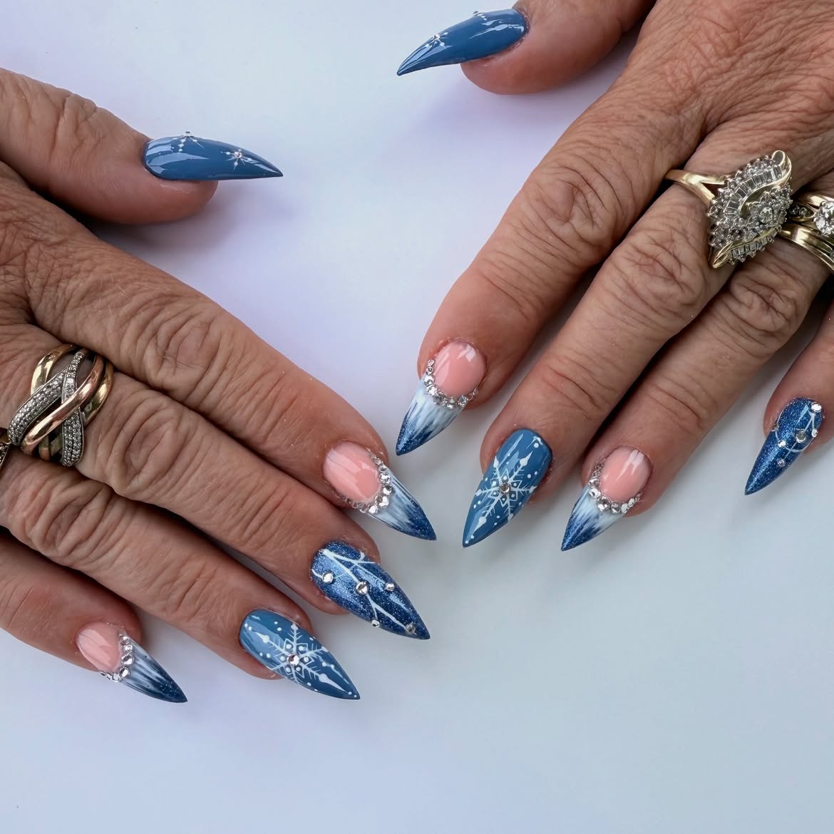 Winter Wonderland Snowflake Stiletto Nails
