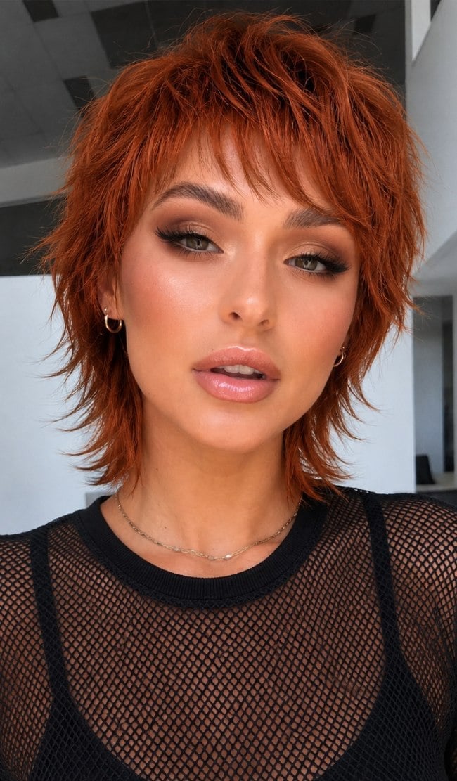 Vibrant Copper Short Wolf Cut Crop Vibrant Copper Short Wolf Cut Crop