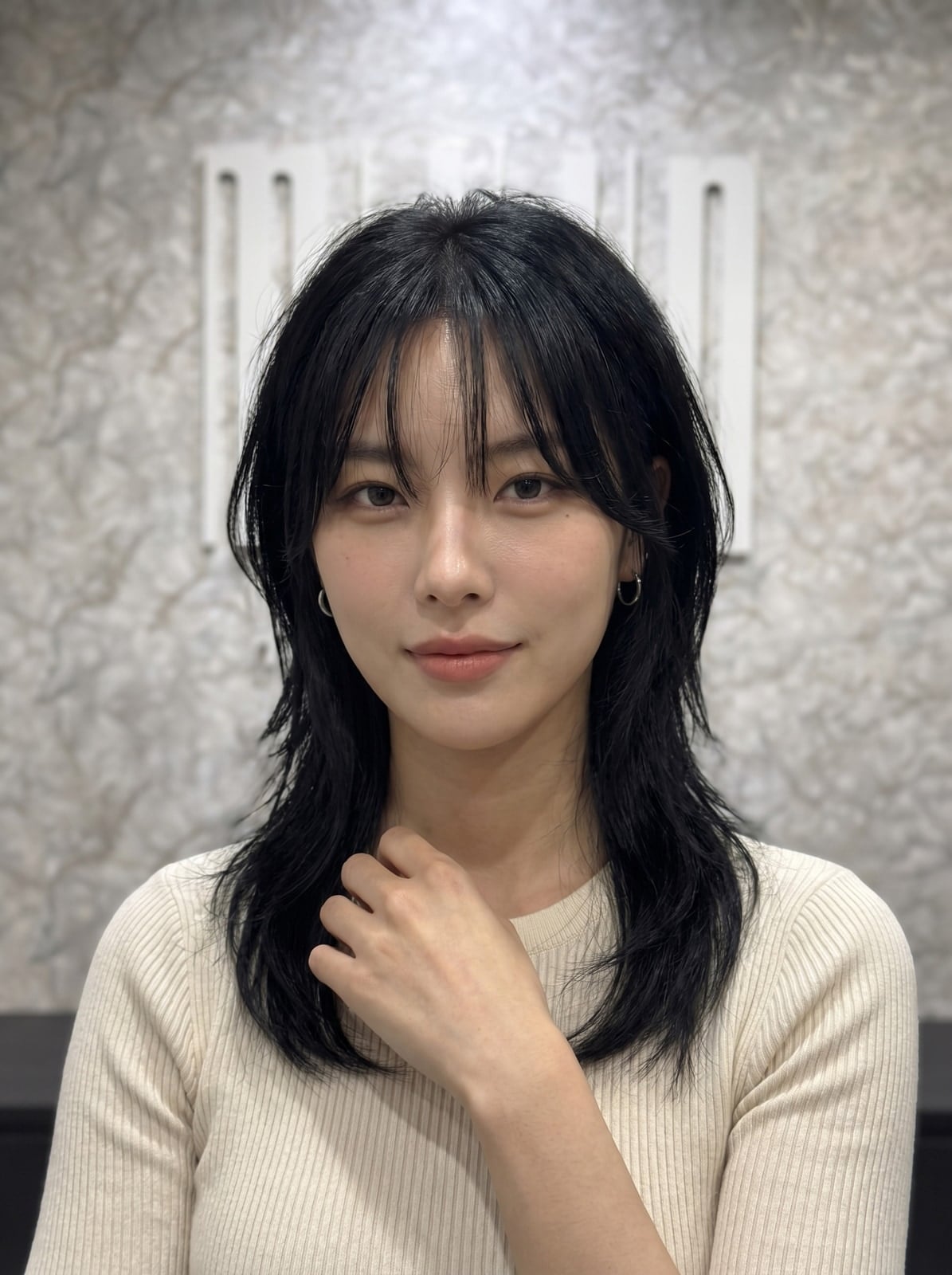 Black Collarbone Wolf Cut With Wispy Bangs Black Collarbone Wolf Cut With Wispy Bangs
