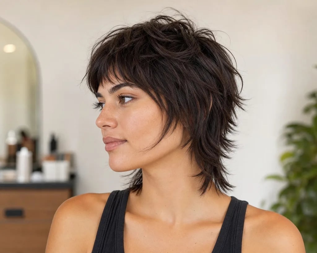 Dark Brown Ear Length Wolf Cut Dark Brown Ear Length Wolf Cut