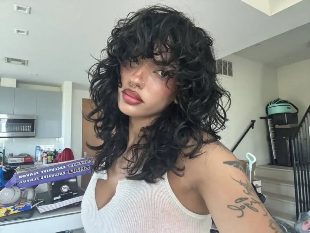 Black Curly Shoulder Length Wolf Cut Black Curly Shoulder Length Wolf Cut