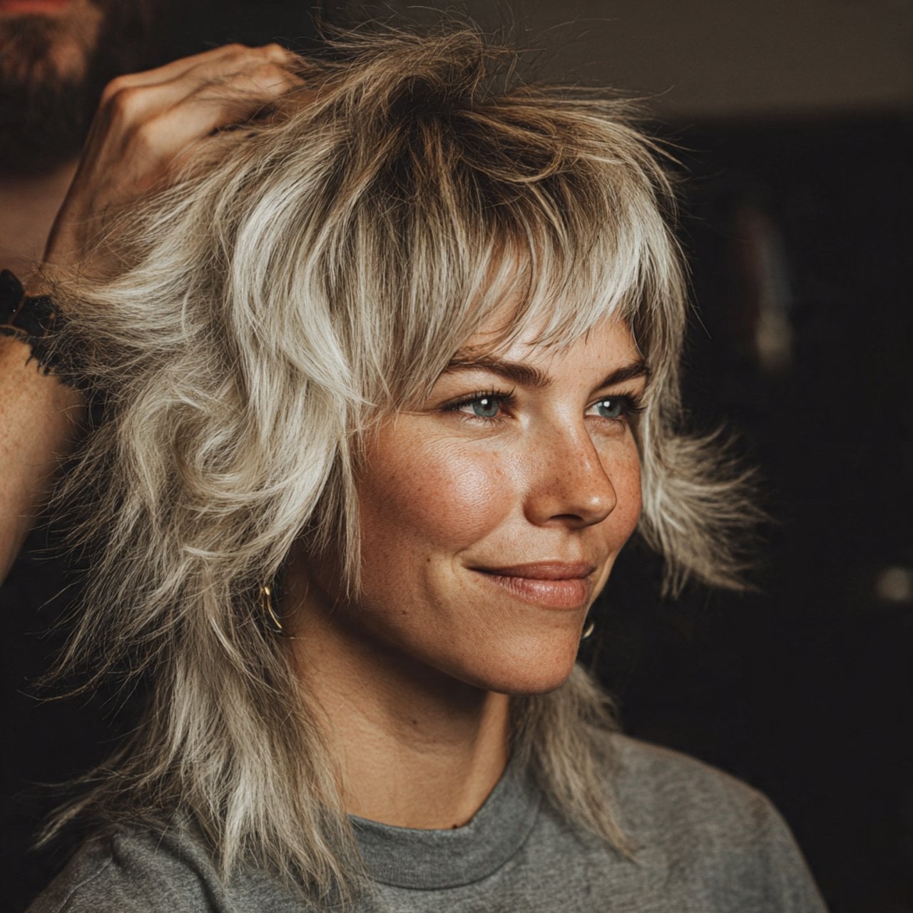 Ash Blonde Shoulder Length Wolf Cut With Full Bangs Ash Blonde Shoulder Length Wolf Cut With Full Bangs — Wolf Cut Hair