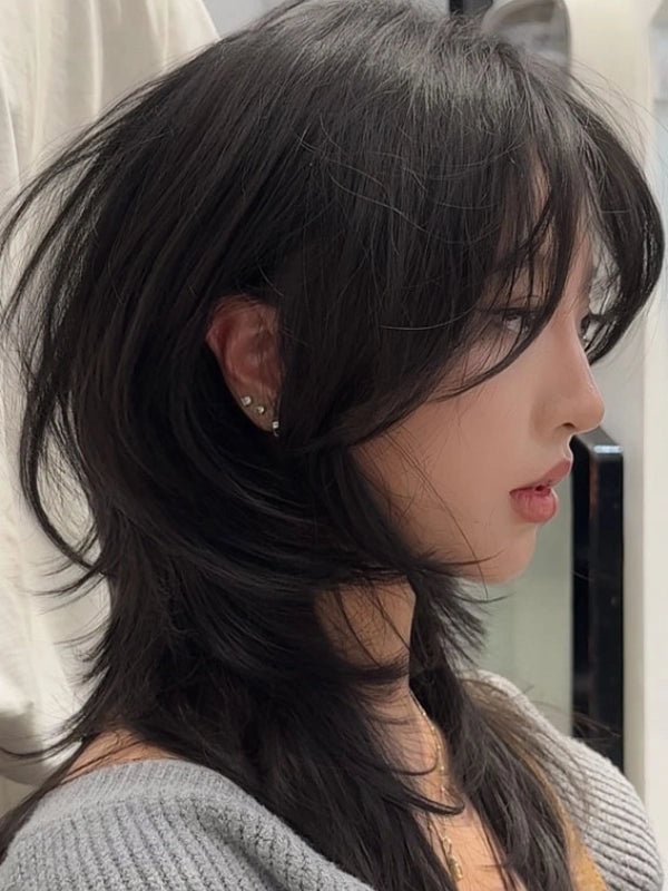 Dark Brown Collarbone Wolf Cut With Choppy Bangs Dark Brown Collarbone Wolf Cut With Choppy Bangs — Wolf Cut Hair