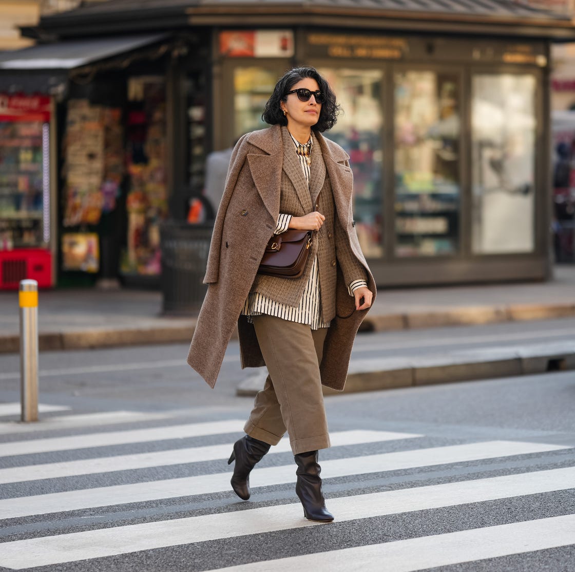 Brown Wool Coat Over Blazer and Olive Trousers Brown Wool Coat Over Blazer and Olive Trousers — Work Outfits