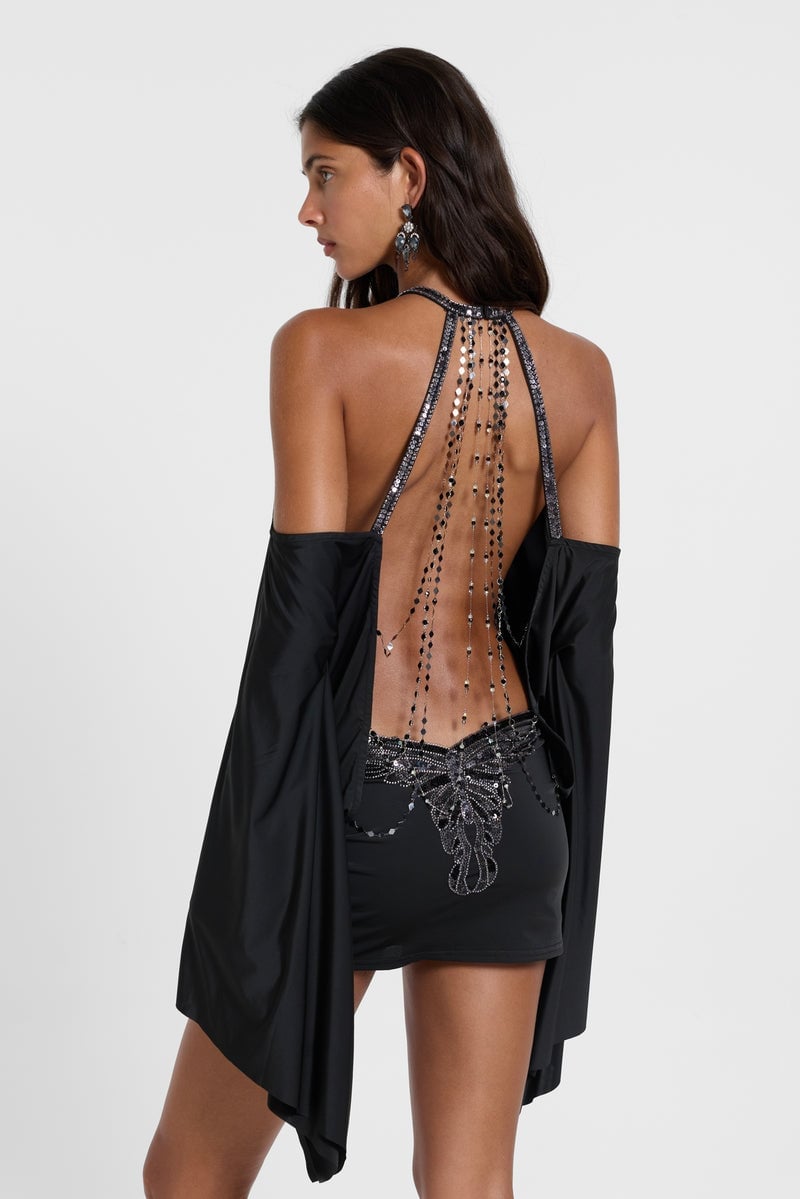 Black sequin halter dress with detached sleeves Black sequin halter dress with detached sleeves — Y2K Dress