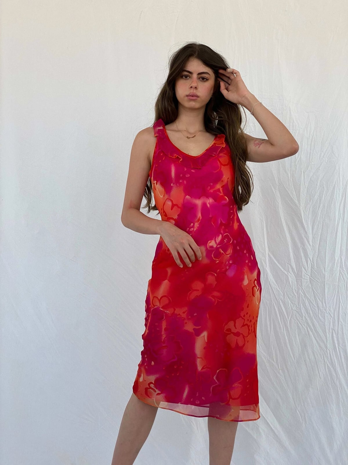 Color-blocked floral print midi slip dress, Close-Up Take Color-blocked floral print midi slip dress, Close-Up Take — Y2K Dress