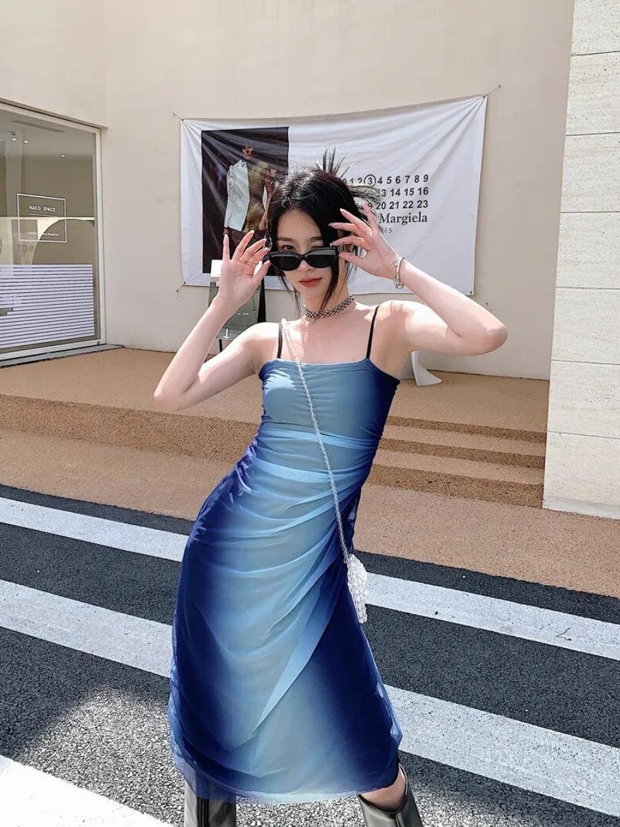 Blue ombre sheer midi dress Blue ombre sheer midi dress — Y2K Dress