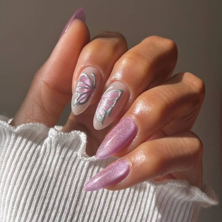 Long Stiletto Shimmer Butterfly Nails Long Stiletto Shimmer Butterfly Nails — Y2K Nails