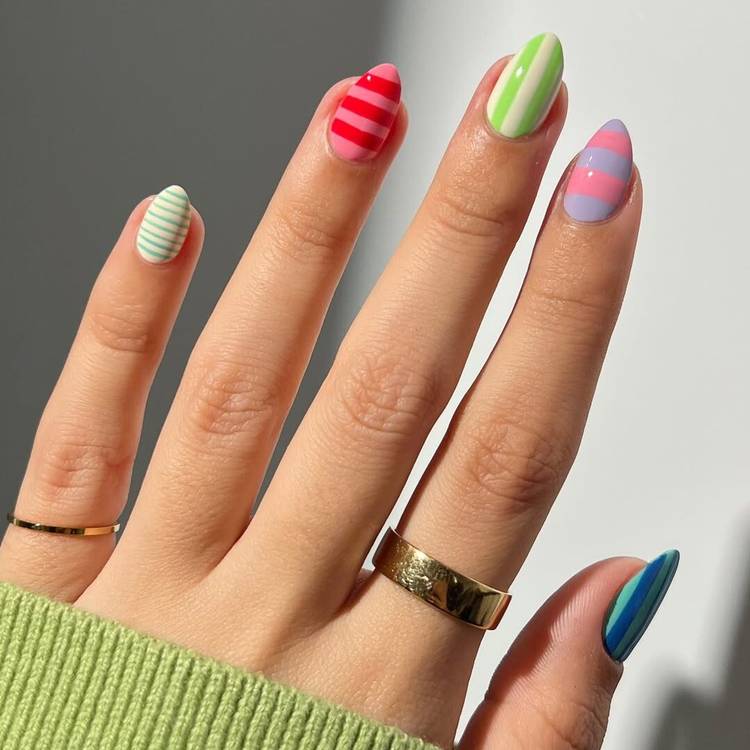 Short Almond Y2K Stripe Nails Short Almond Y2K Stripe Nails — Y2K Nails