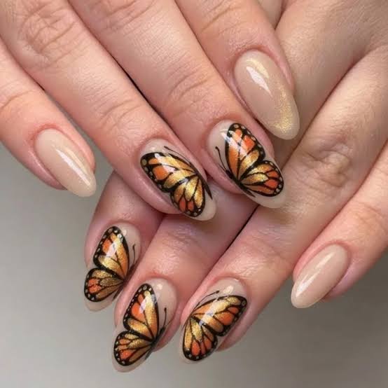 Nude Almond Butterfly Art Nails Nude Almond Butterfly Art Nails — Y2K Nails