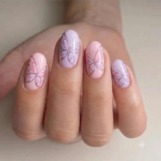 Pastel Butterfly Oval Nails Pastel Butterfly Oval Nails — Y2K Nails