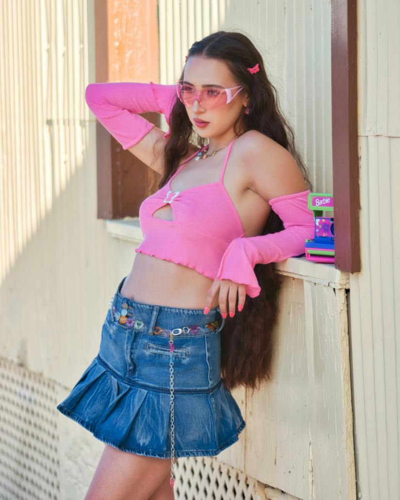 Halter Crop Top With Pleated Denim Mini Skirt Halter Crop Top With Pleated Denim Mini Skirt — Y2K Outfits