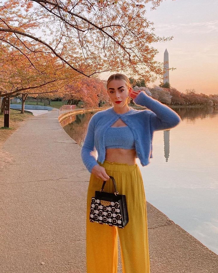 Cropped Cardigan With Yellow Wide Leg Trousers Cropped Cardigan With Yellow Wide Leg Trousers — Y2K Outfits