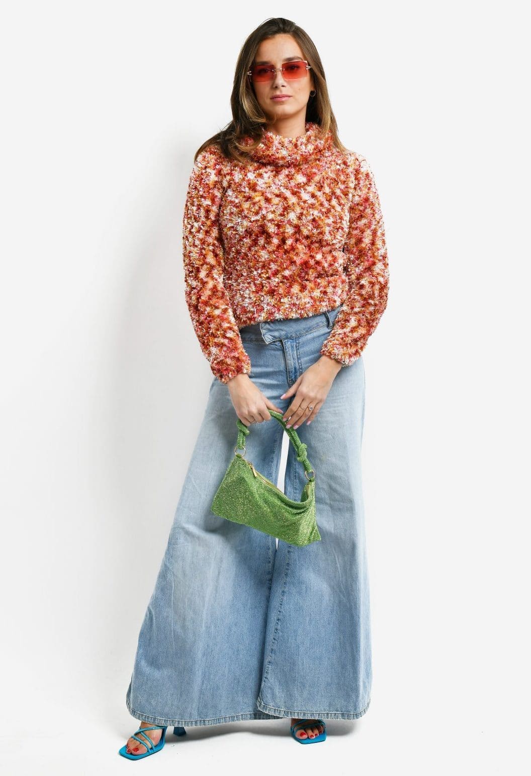 Textured Turtleneck Sweater With Wide Leg Jeans Textured Turtleneck Sweater With Wide Leg Jeans — Y2K Outfits