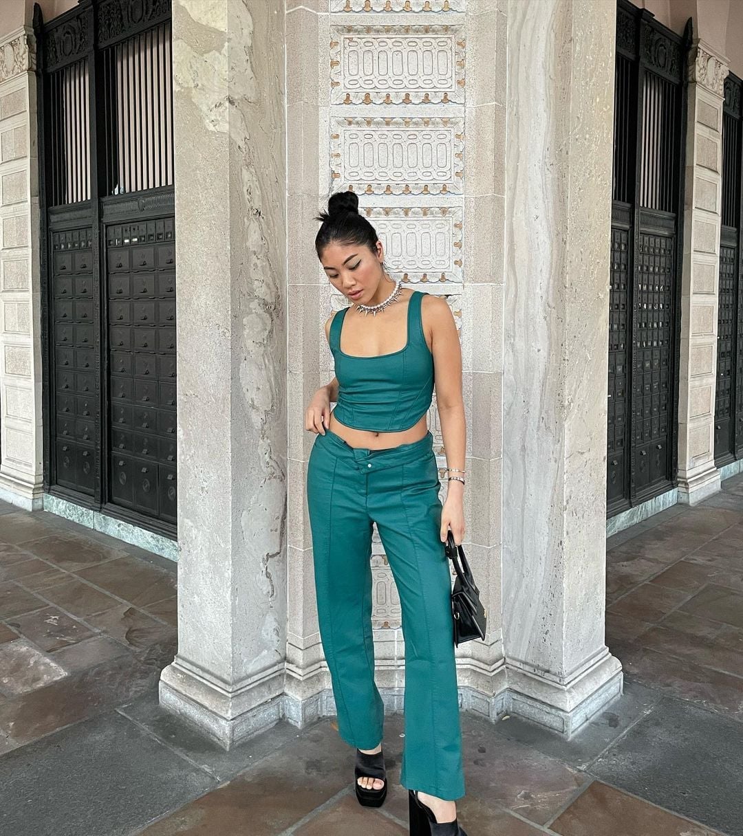 Emerald green matching set with square-neck tank Emerald green matching set with square-neck tank — Y2K Style
