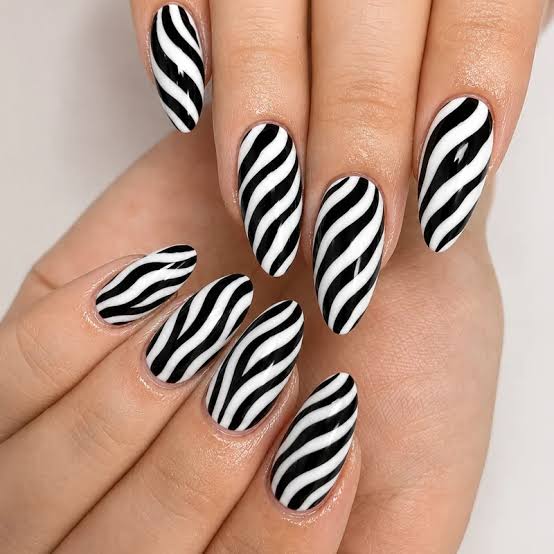 Medium Almond Natural Pink Zebra French Tips Medium Almond Natural Pink Zebra French Tips — Zebra Nails