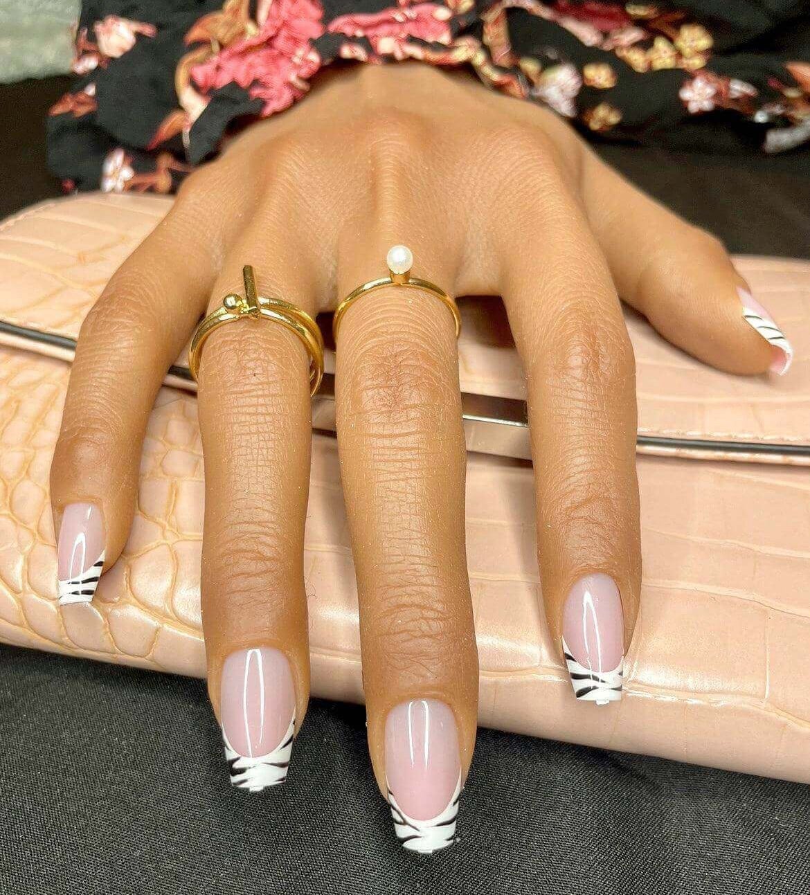 Medium Square Zebra French Tips Medium Square Zebra French Tips — Zebra Nails