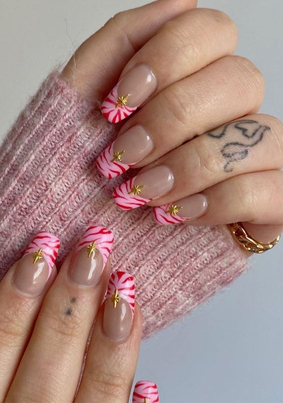 Medium Square Pink Zebra French Tips with Stars Medium Square Pink Zebra French Tips with Stars — Zebra Nails
