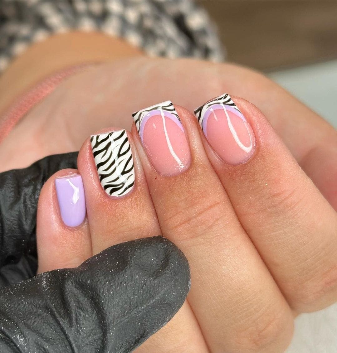 Short Oval Zebra and Neon Coral Abstract Nails Short Oval Zebra and Neon Coral Abstract Nails — Zebra Nails