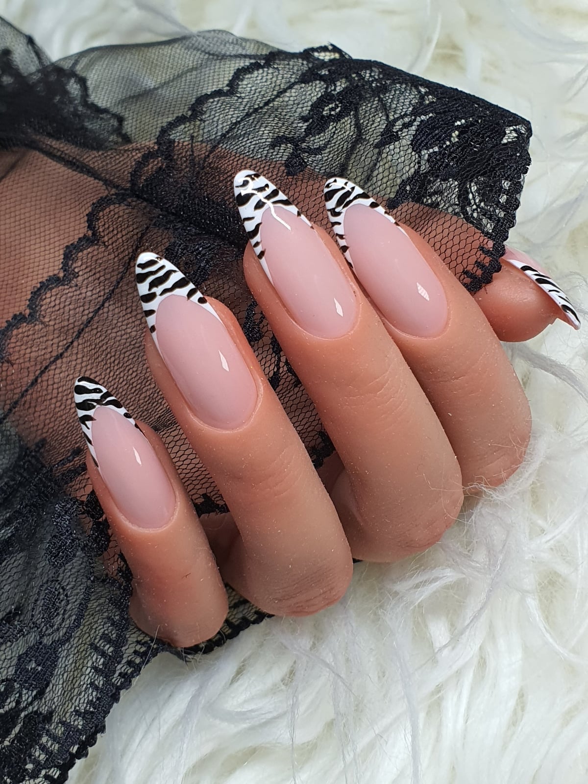 Long Almond Zebra French Tip Nails Long Almond Zebra French Tip Nails — Zebra Nails