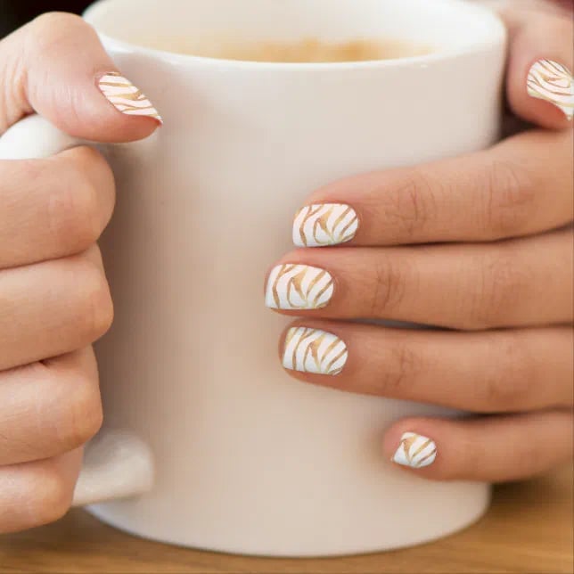 Short Square Gold Glitter Zebra Print Nails Short Square Gold Glitter Zebra Print Nails