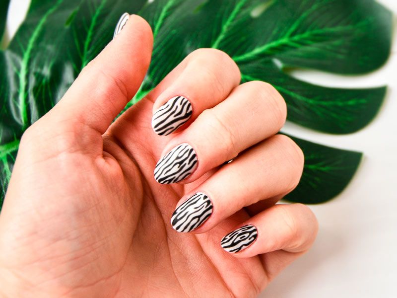 Short Almond Full Black and White Zebra Print Short Almond Full Black and White Zebra Print — Zebra Print Nails