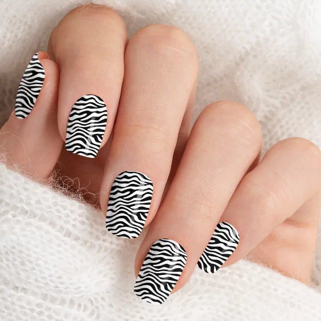 Long Stiletto Full Zebra Print Nails Long Stiletto Full Zebra Print Nails