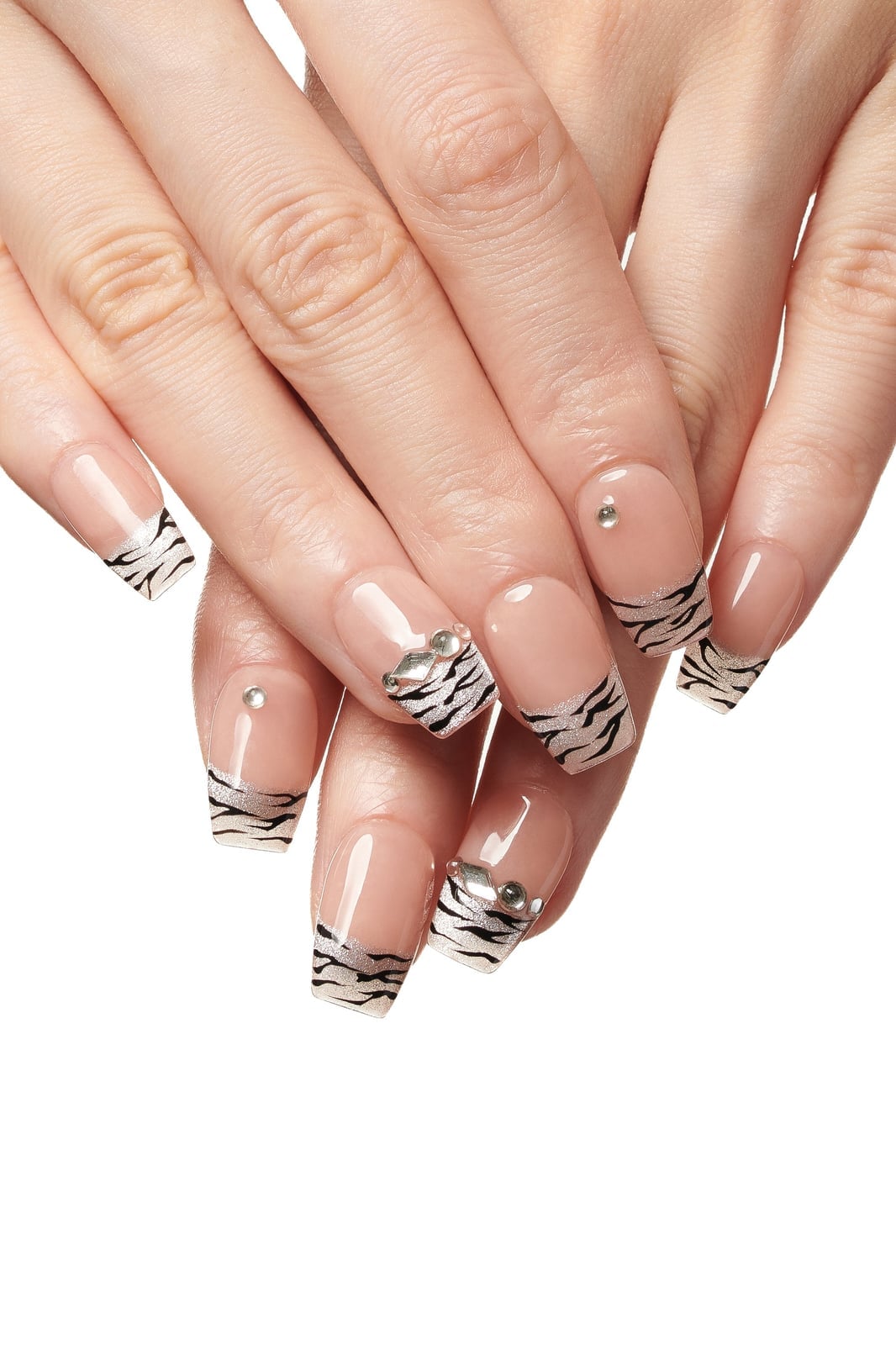 Medium Almond Shimmering Zebra Tips Medium Almond Shimmering Zebra Tips — Zebra Print Nails
